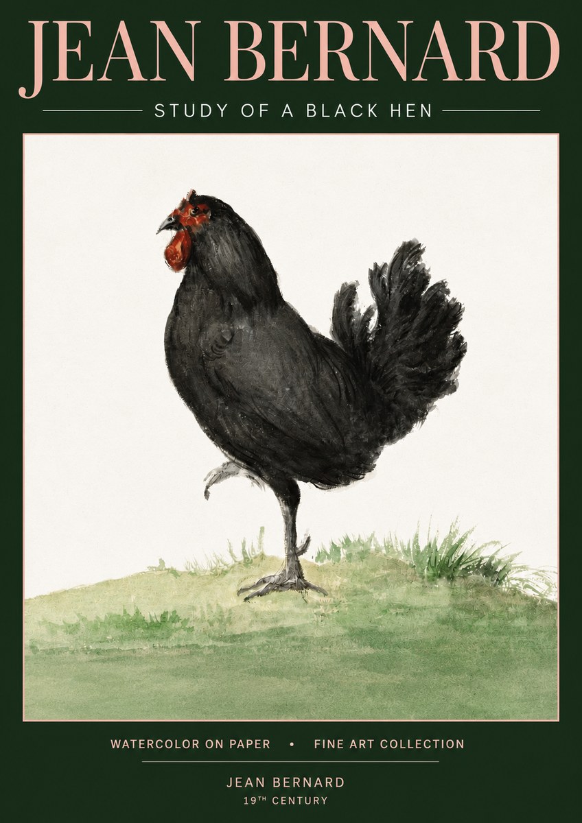 Jean Bernard Study of a Black Hen No3 - Affiche