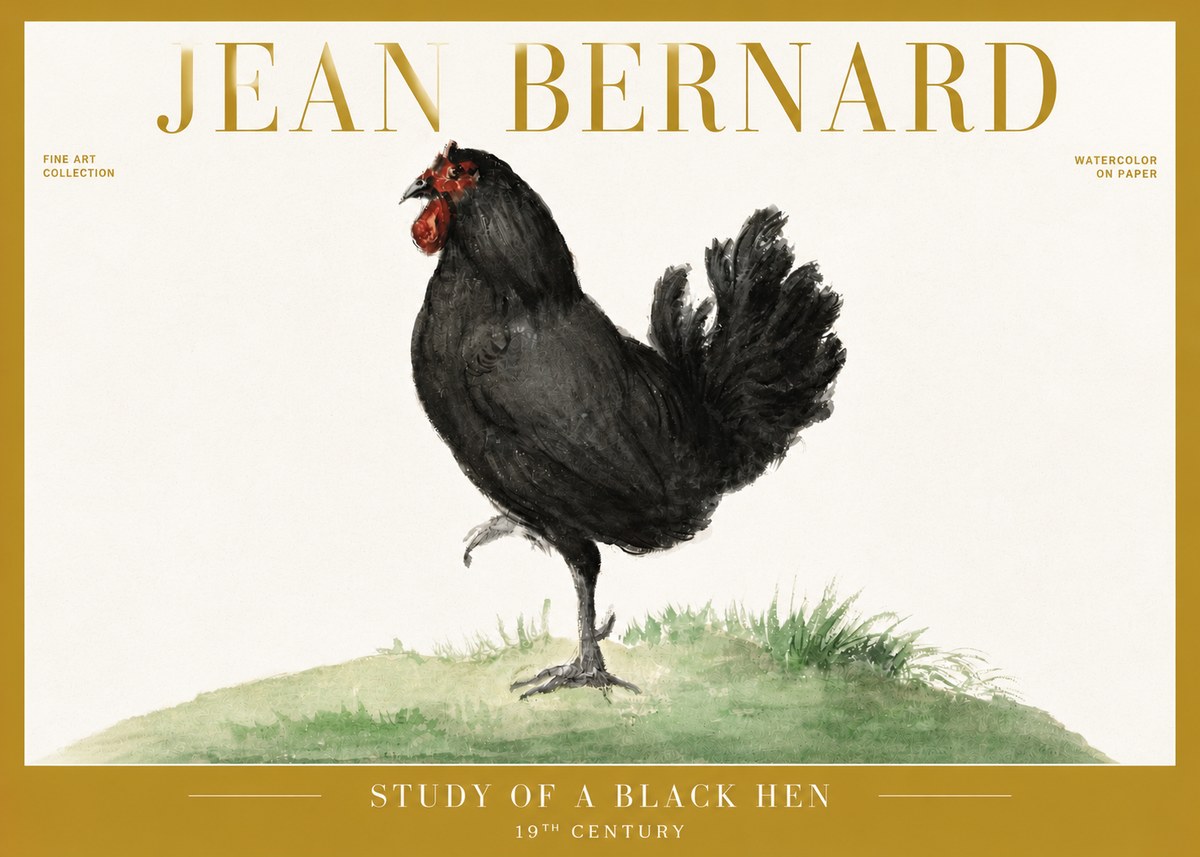 Jean Bernard Study of a Black Hen No6 - Affiche