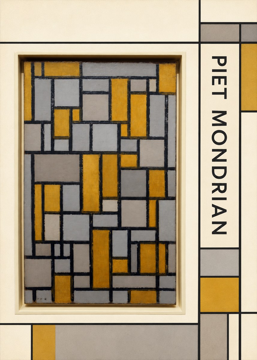 Piet Mondrian Composition in Grey and Yellow No2 - Affiche