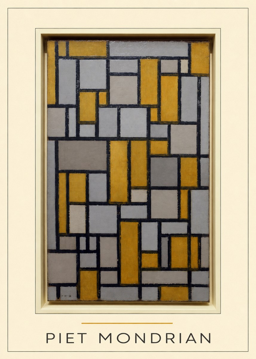Piet Mondrian Composition in Grey and Yellow No4 - Affiche