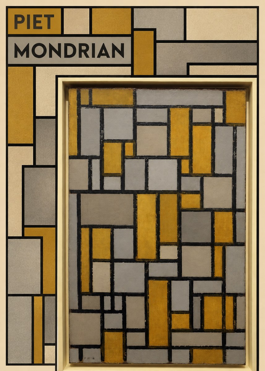 Piet Mondrian Composition in Grey and Yellow No5 - Affiche