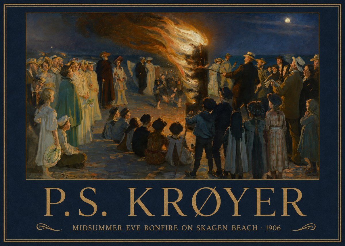 P.S. Krøyer Midsummer Eve Bonfire on Skagen Beach · 1906 No1 - Affiche