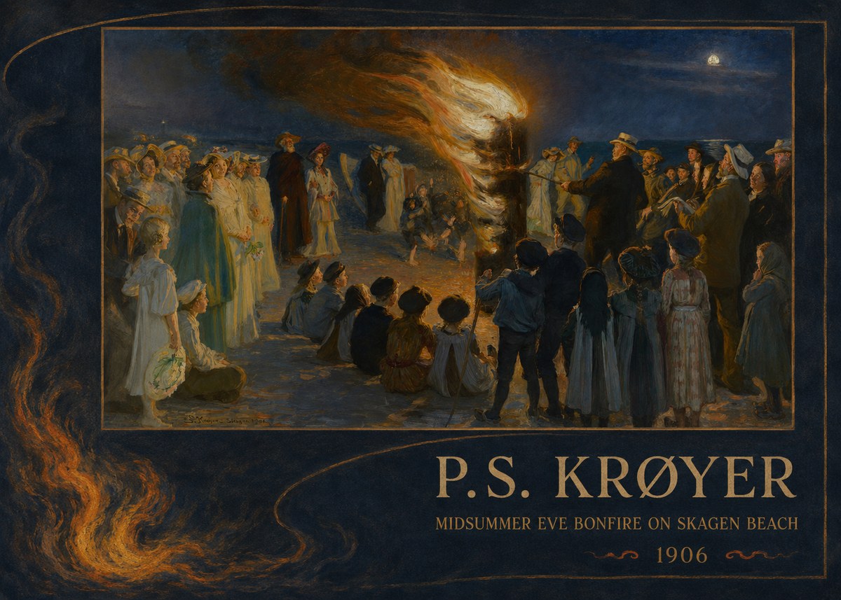 P.S. Krøyer Midsummer Eve Bonfire on Skagen Beach · 1906 No2 - Affiche