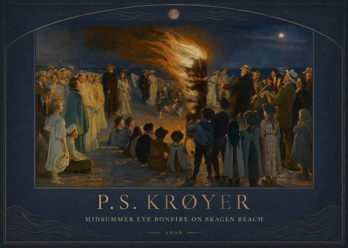 P.S. Krøyer Midsummer Eve Bonfire on Skagen Beach · 1906 No3 - Affiche