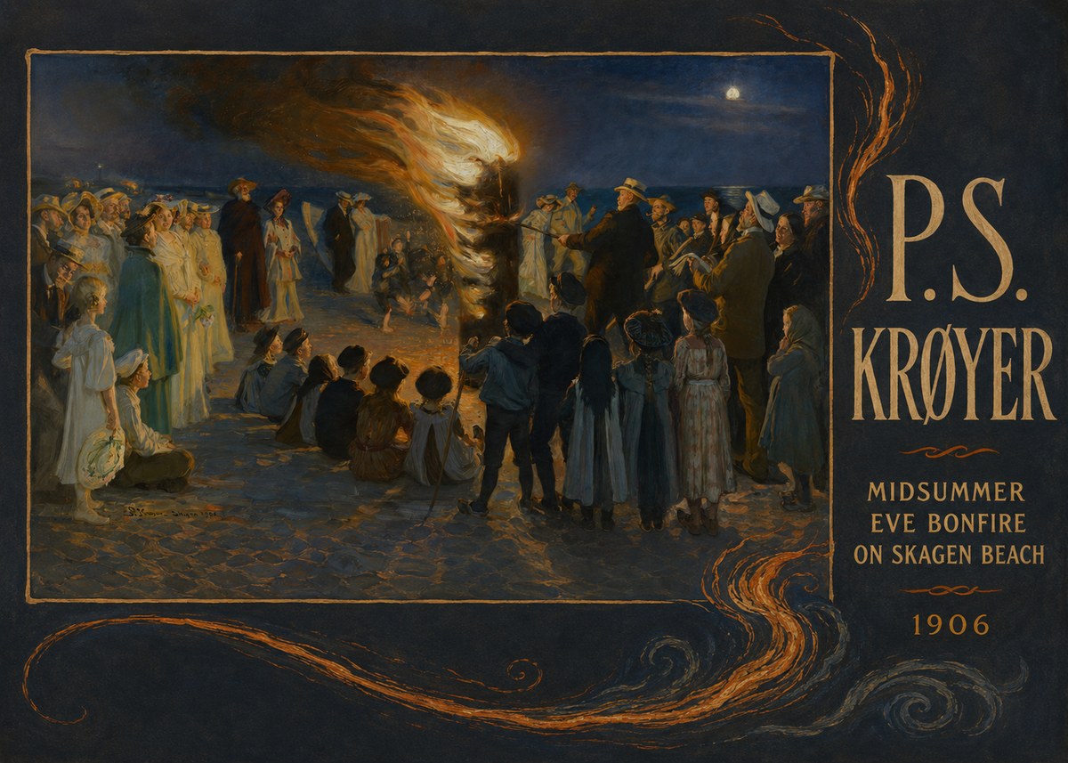 P.S. Krøyer Midsummer Eve Bonfire on Skagen Beach · 1906 No4 - Affiche