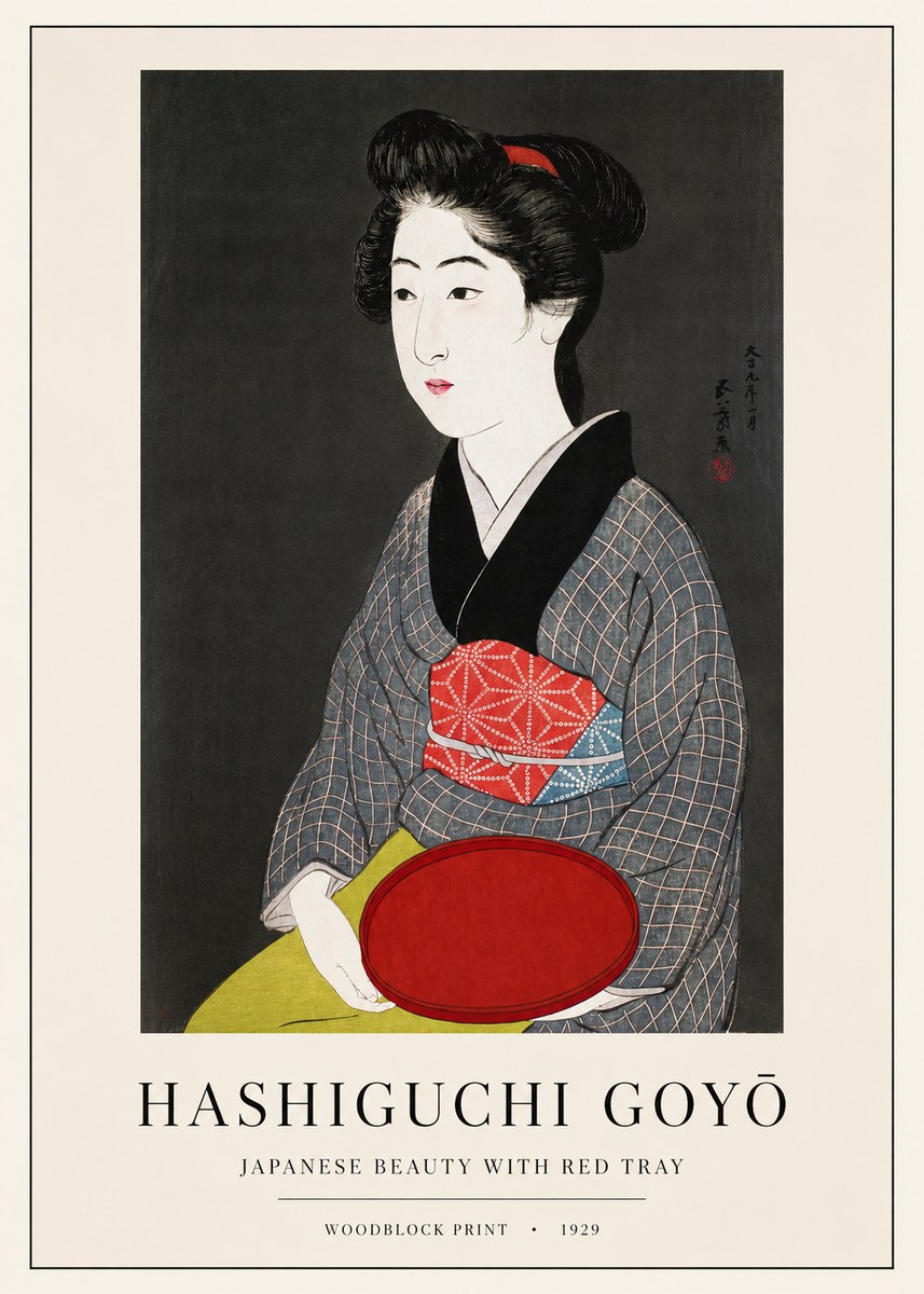 Hashiguchi Goyō Japanese Beauty with Red Tray No1 - Affiche