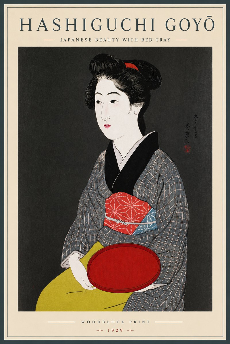 Hashiguchi Goyō Japanese Beauty with Red Tray No6 - Affiche