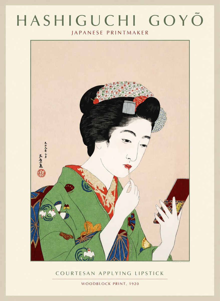 Hashiguchi Goyō Courtesan Applying Lipstick No1 - Affiche