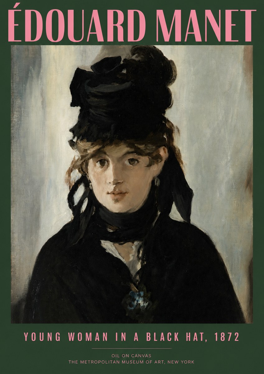 Édouard Manet Young Woman in a Black Hat, 1872 No2 - Affiche