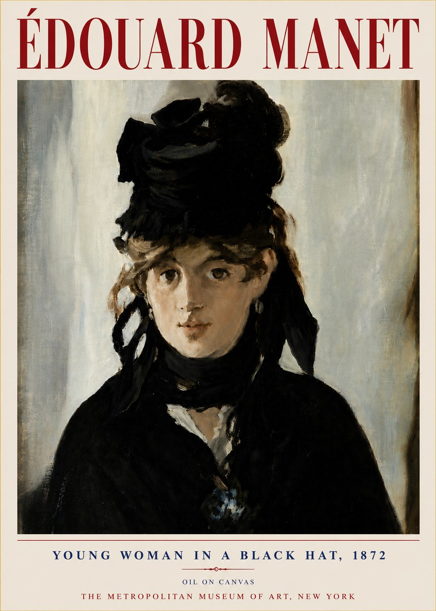 Édouard Manet Young Woman in a Black Hat, 1872 No6 - Affiche
