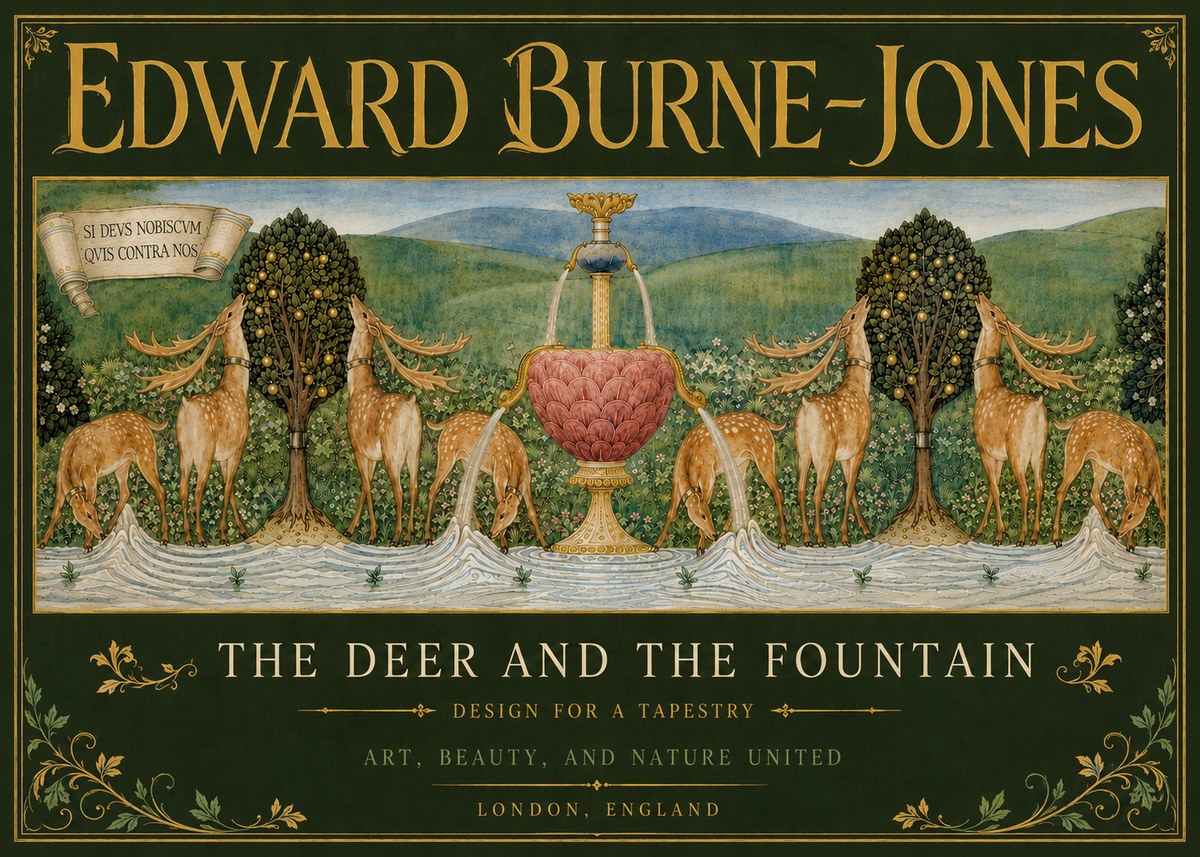 Edward Burne-Jones The Deer and the Fountain No5 - Affiche