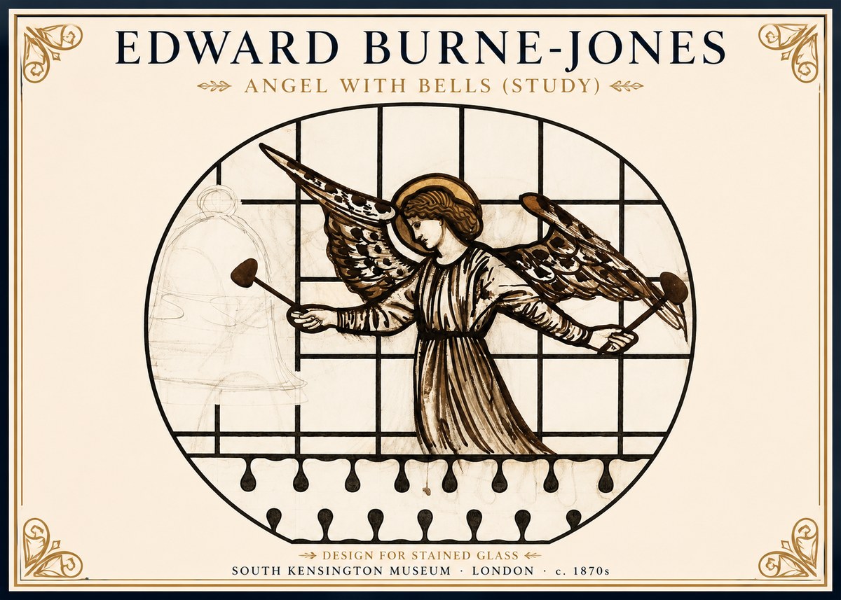 Edward Burne-Jones Angel with Bells (Study) No1 - Affiche