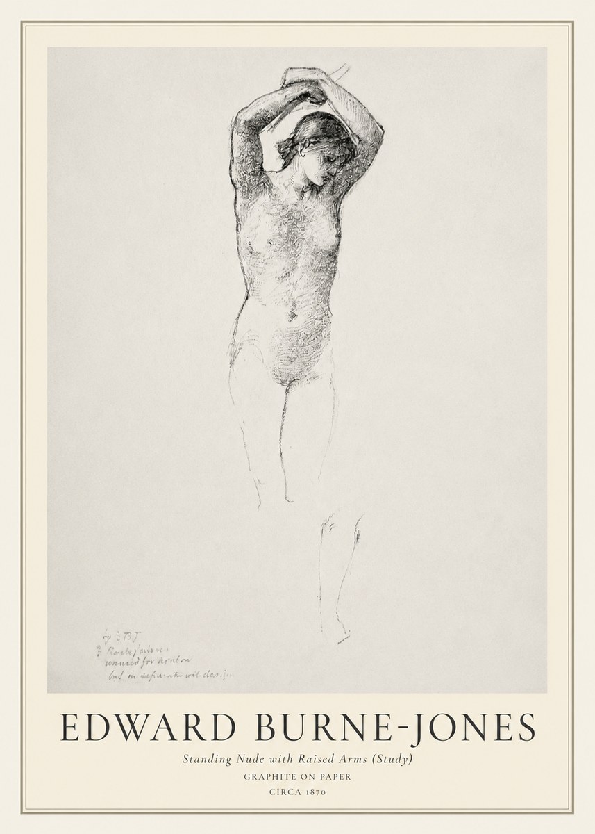 Edward Burne-Jones Standing Nude with Raised Arms (Study) No1 - Affiche