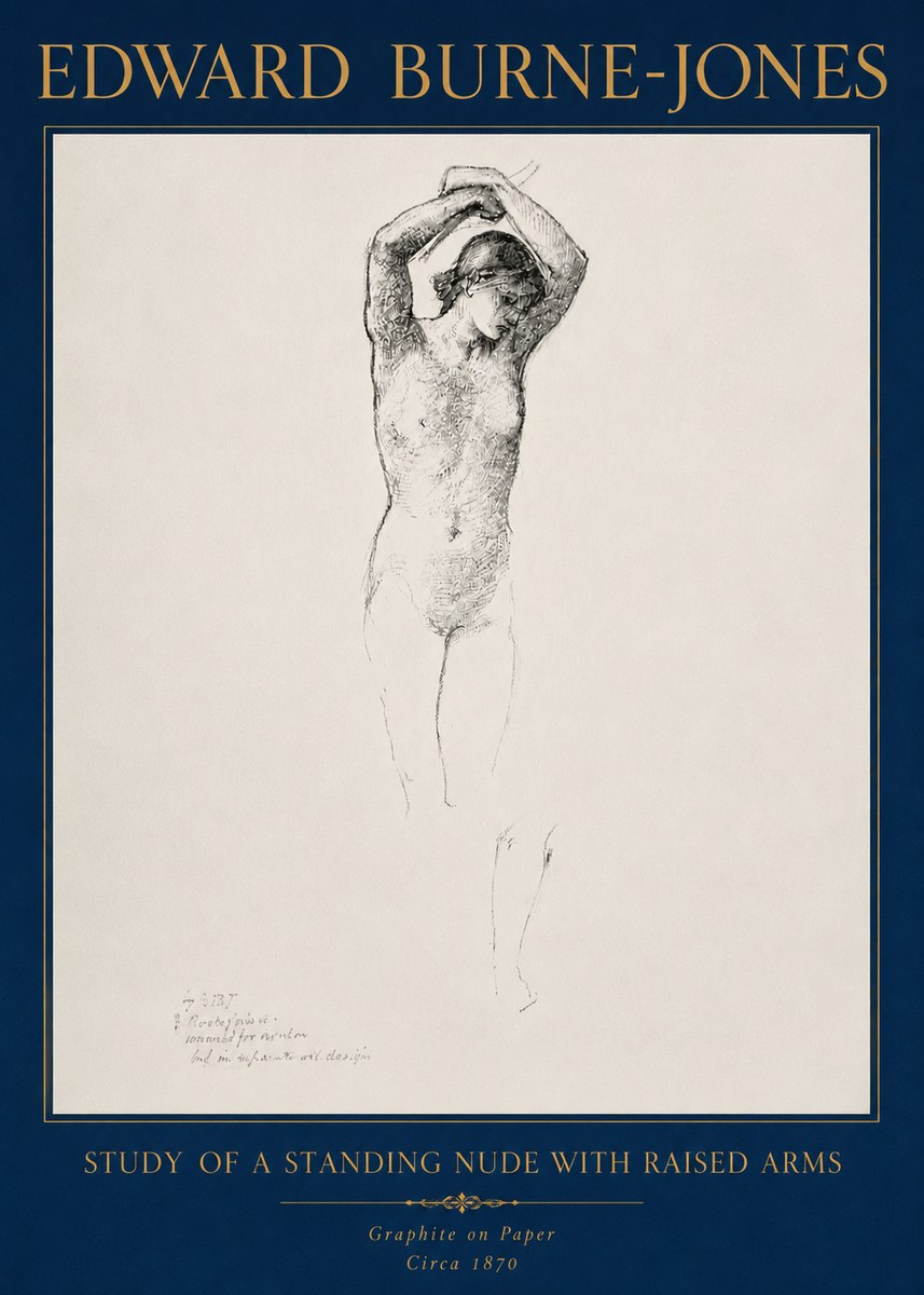 Edward Burne-Jones Standing Nude with Raised Arms (Study) No4 - Affiche