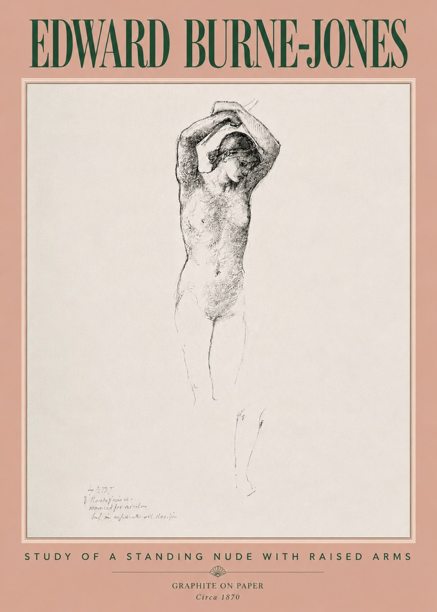 Edward Burne-Jones Standing Nude with Raised Arms (Study) No5 - Affiche