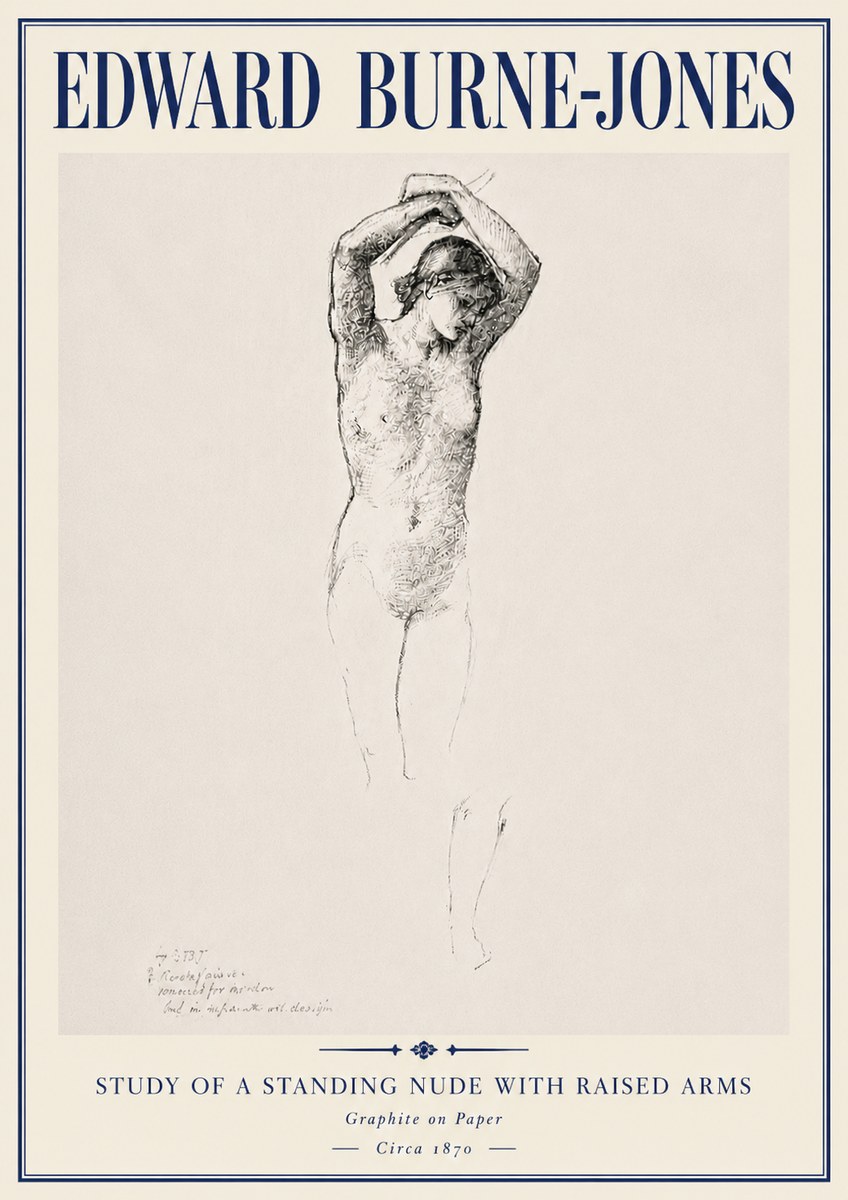 Edward Burne-Jones Standing Nude with Raised Arms (Study) No6 - Affiche