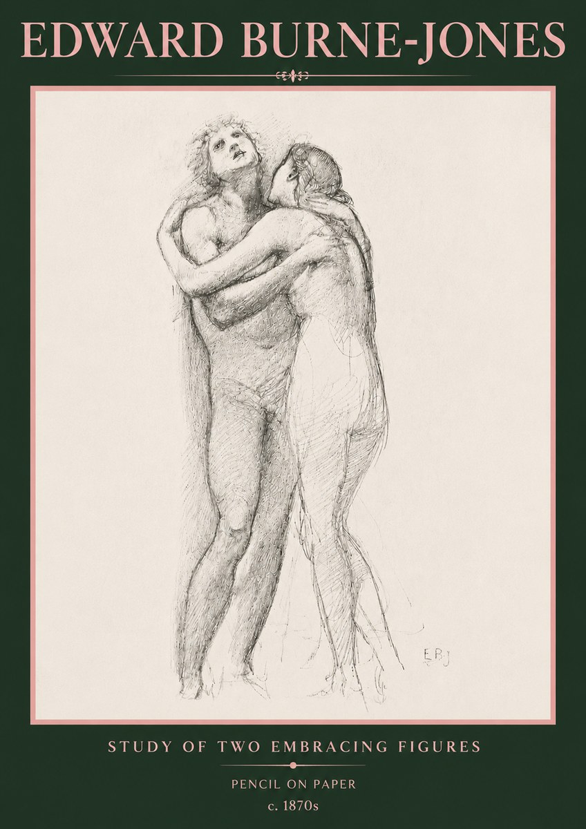 Edward Burne-Jones Study of Two Embracing Figures No5 - Affiche