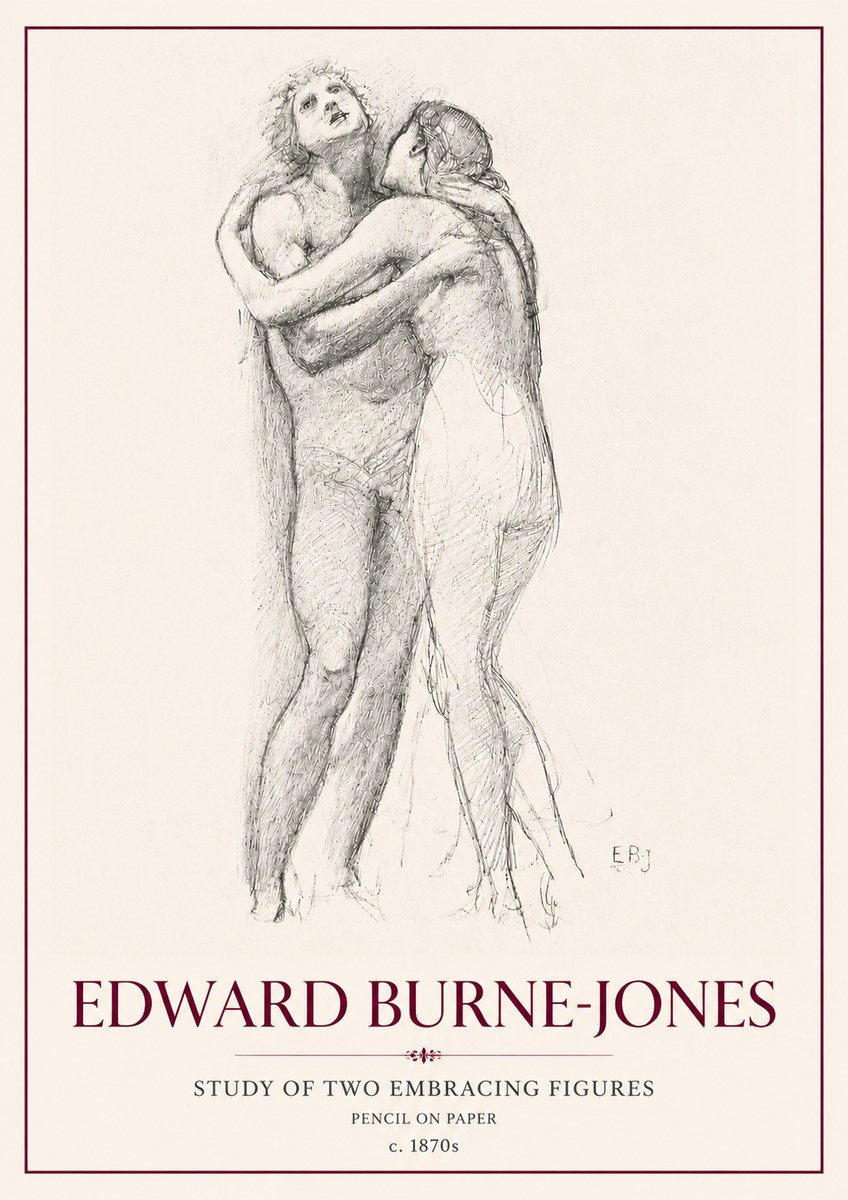Edward Burne-Jones Study of Two Embracing Figures No6 - Affiche