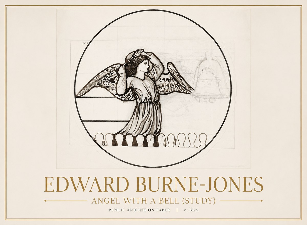 Edward Burne-Jones Angel with a Bell (Study) No1 - Affiche