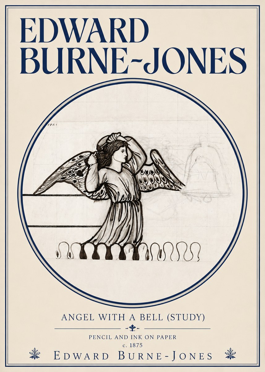 Edward Burne-Jones Angel with a Bell (Study) No3 - Affiche