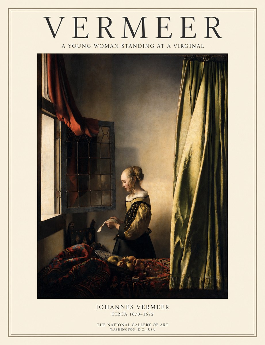 Vermeer A Young Woman Standing at a Virginal No1 - Affiche
