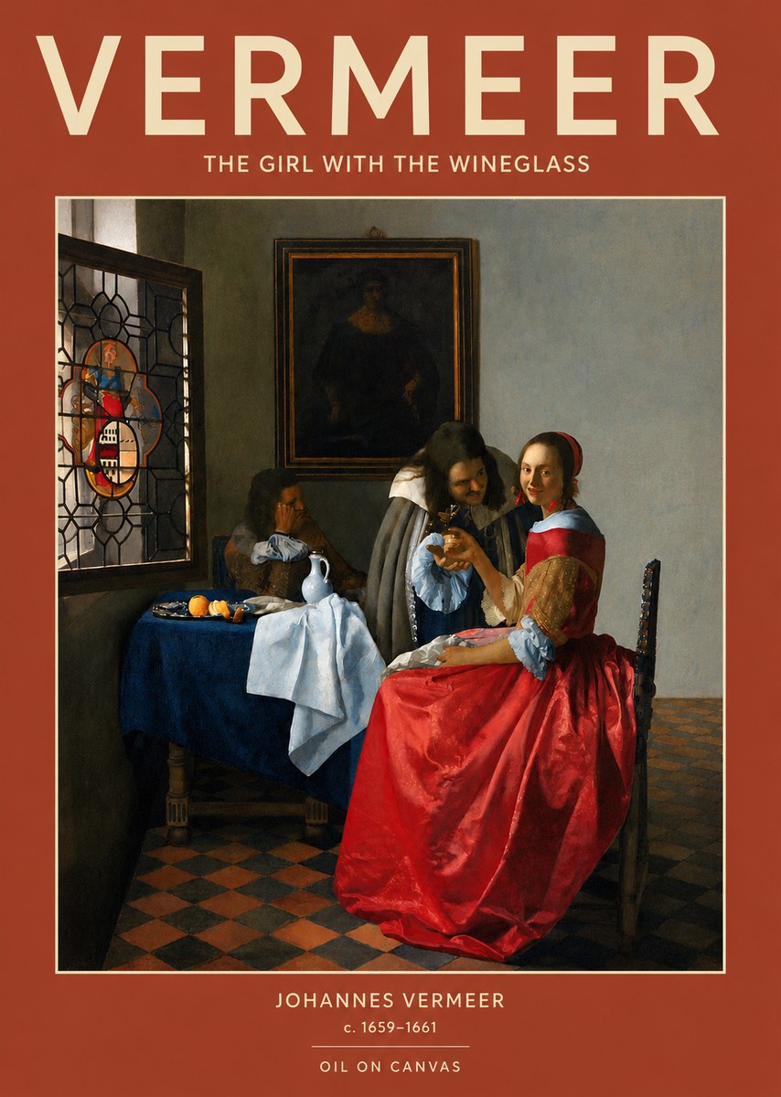 Vermeer The Girl with the Wineglass No3 - Affiche