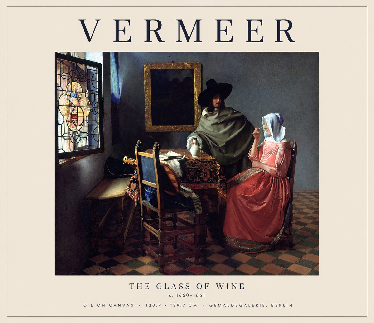 Vermeer The Glass of Wine No1 - Affiche