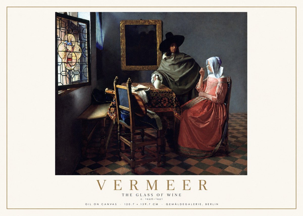 Vermeer The Glass of Wine No2 - Affiche