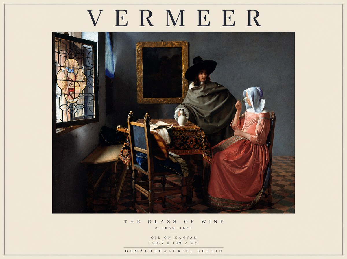 Vermeer The Glass of Wine No5 - Affiche
