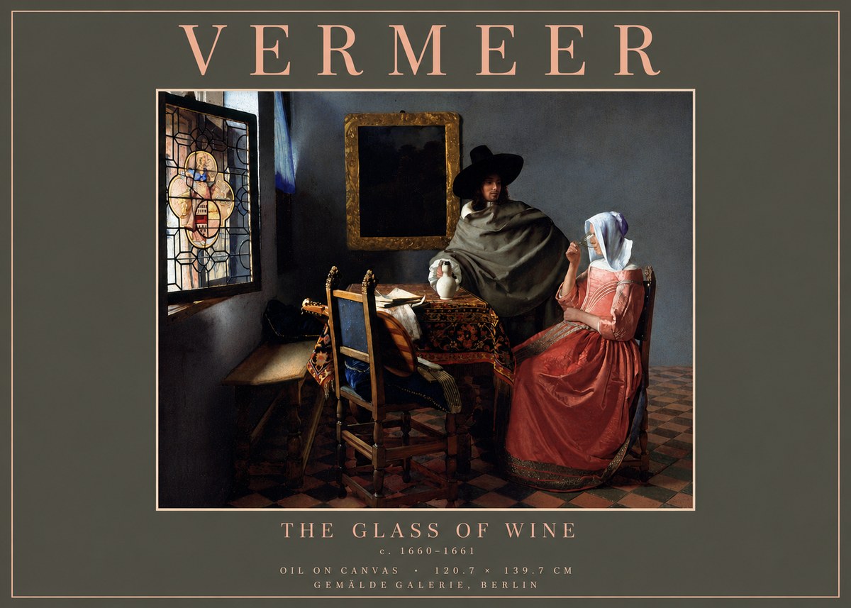 Vermeer The Glass of Wine No6 - Affiche