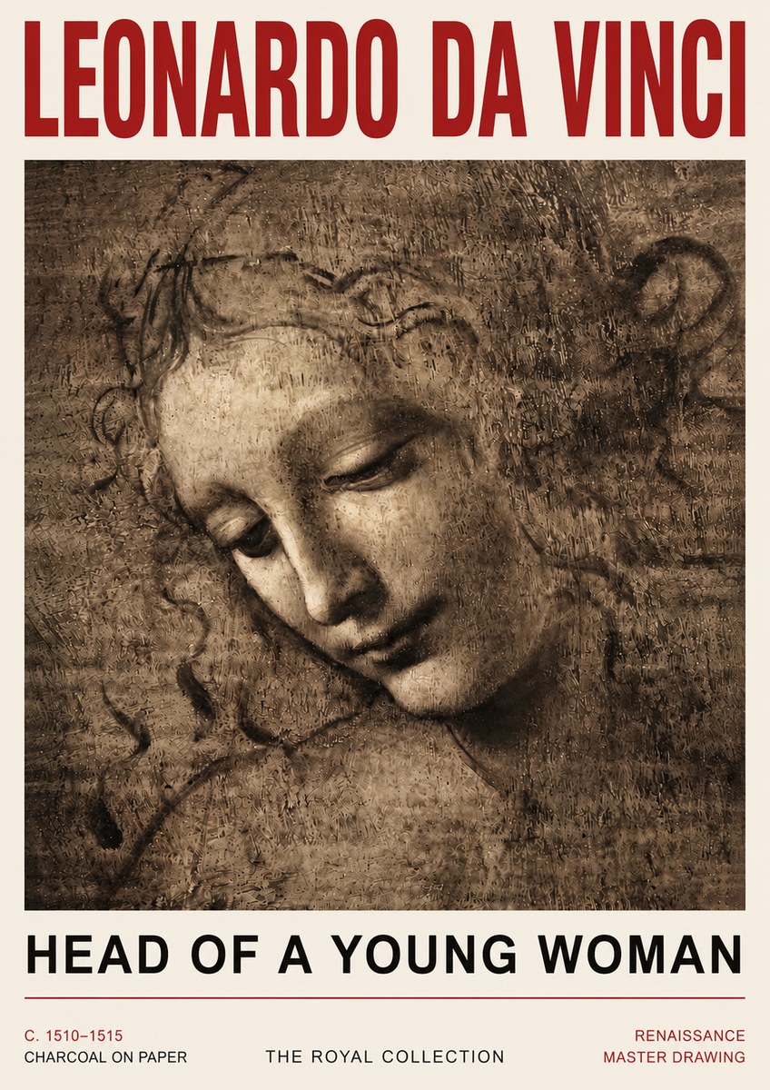 Leonardo da Vinci Head of a Young Woman II No5 - Affiche