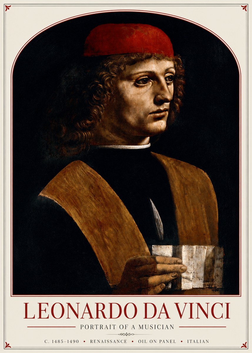 Leonardo da Vinci Portrait of a Musician No3 - Affiche