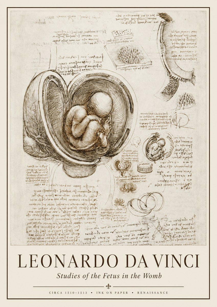 Leonardo da Vinci Studies of the Fetus in the Womb No1 - Affiche