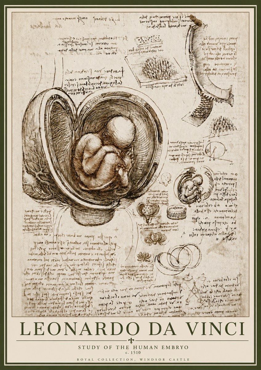 Leonardo da Vinci Studies of the Fetus in the Womb No6 - Affiche
