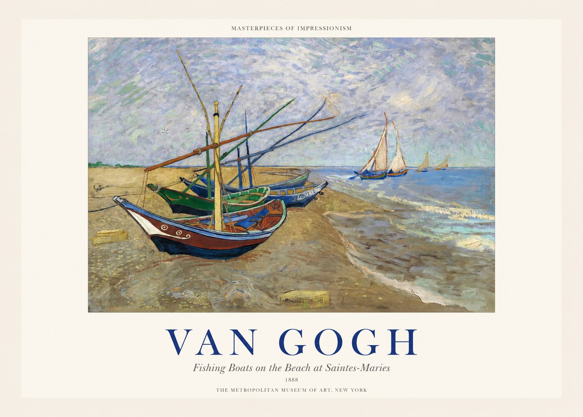 Van Gogh Fishing Boats on the Beach at Saintes-maries No1 - Affiche