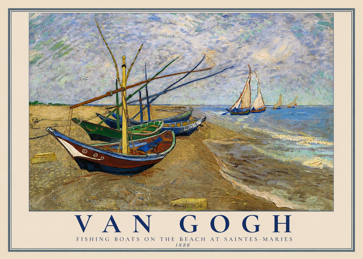 Van Gogh Fishing Boats on the Beach at Saintes-maries No2 - Affiche
