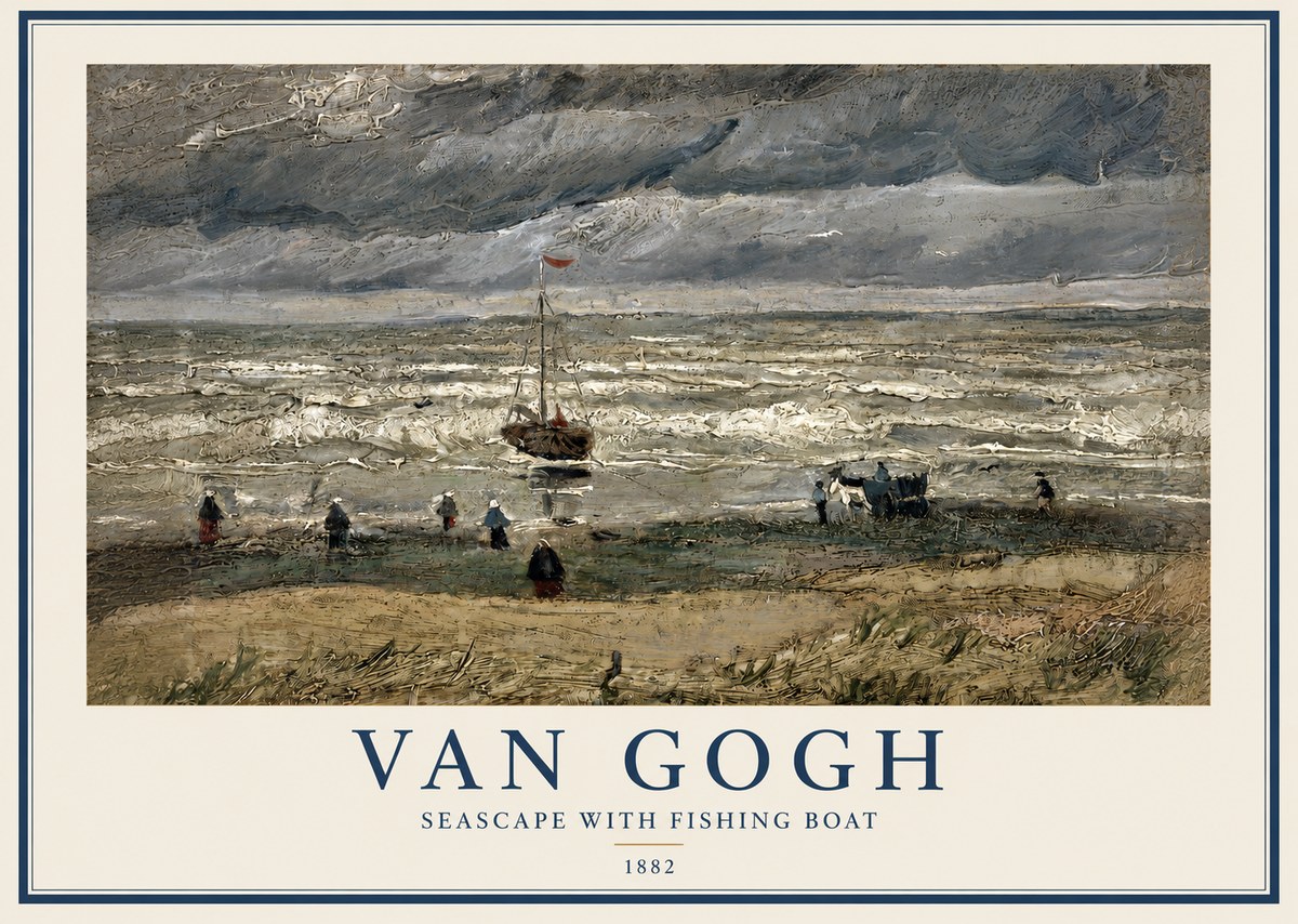 Van Gogh Seascape with Fishing Boat No2 - Affiche