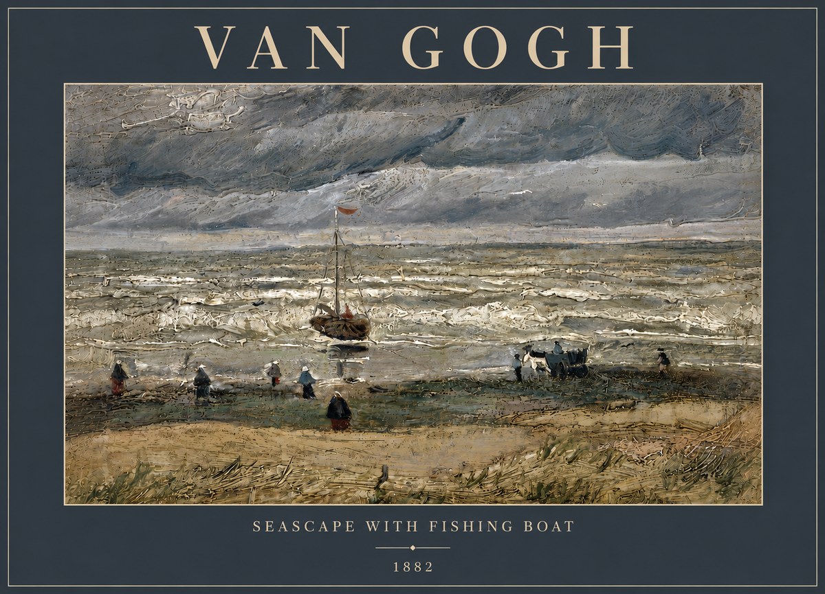 Van Gogh Seascape with Fishing Boat No5 - Affiche
