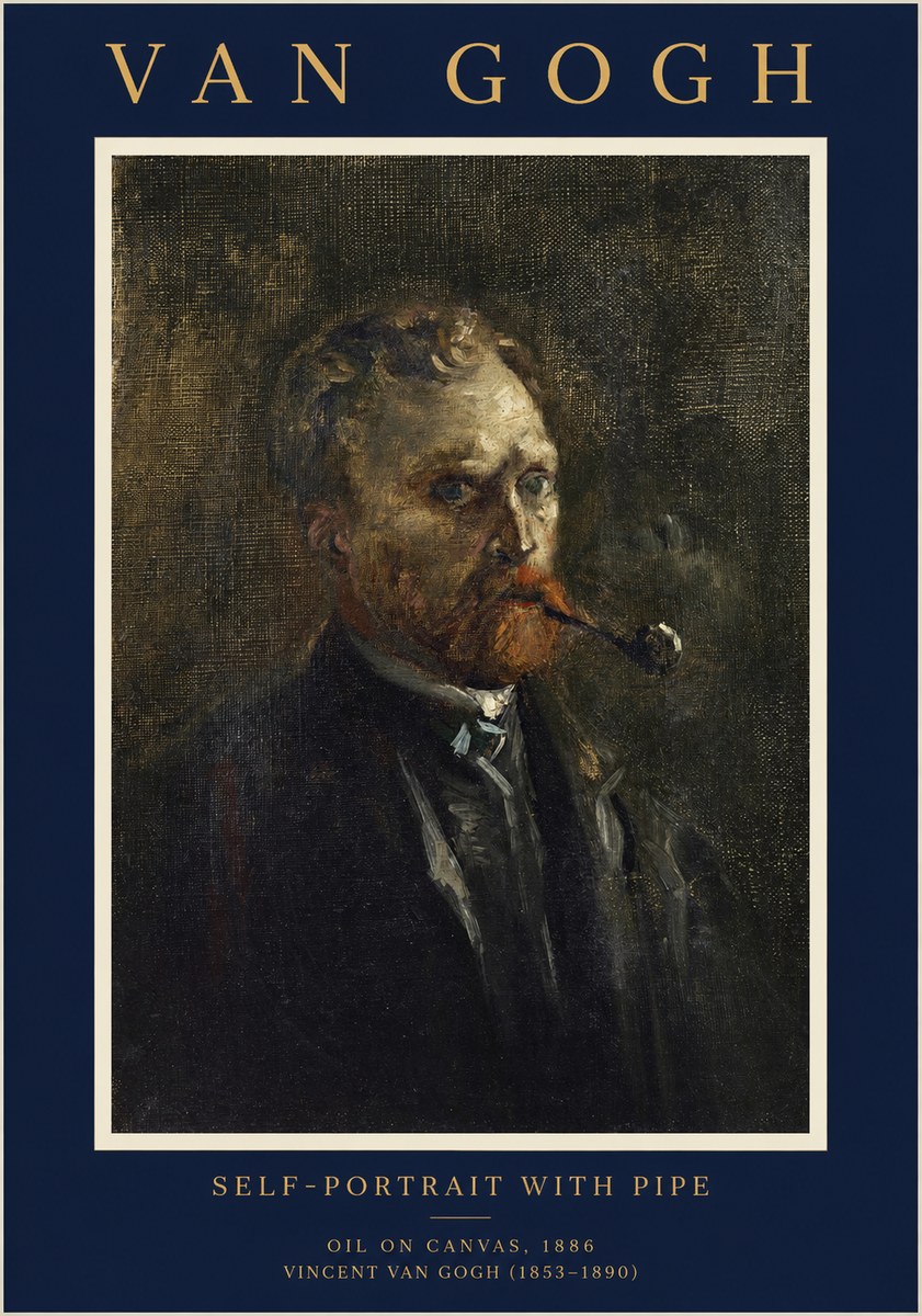 Van Gogh Self-portrait with Pipe No1 - Affiche