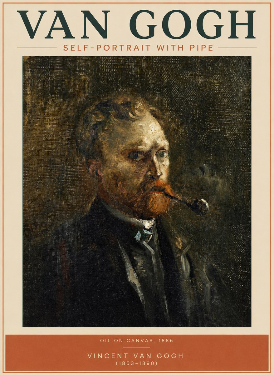 Van Gogh Self-portrait with Pipe No2 - Affiche