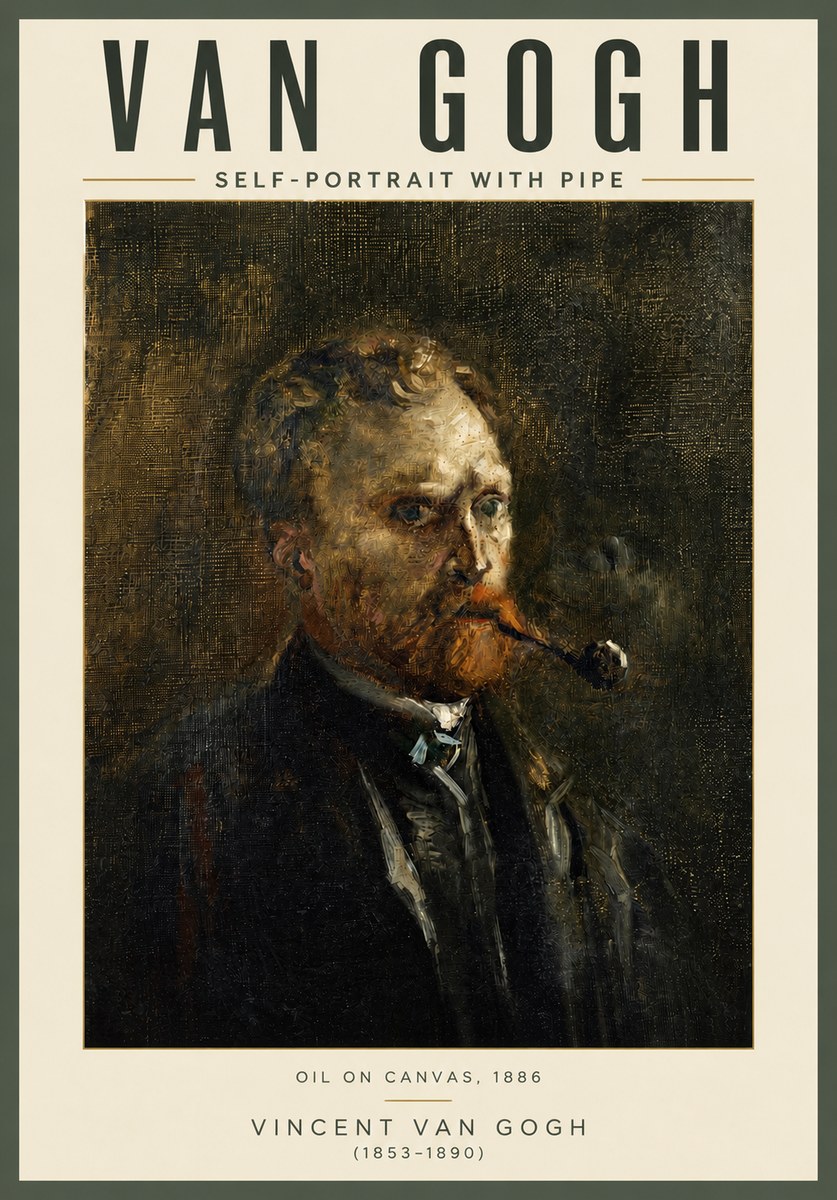 Van Gogh Self-portrait with Pipe No4 - Affiche
