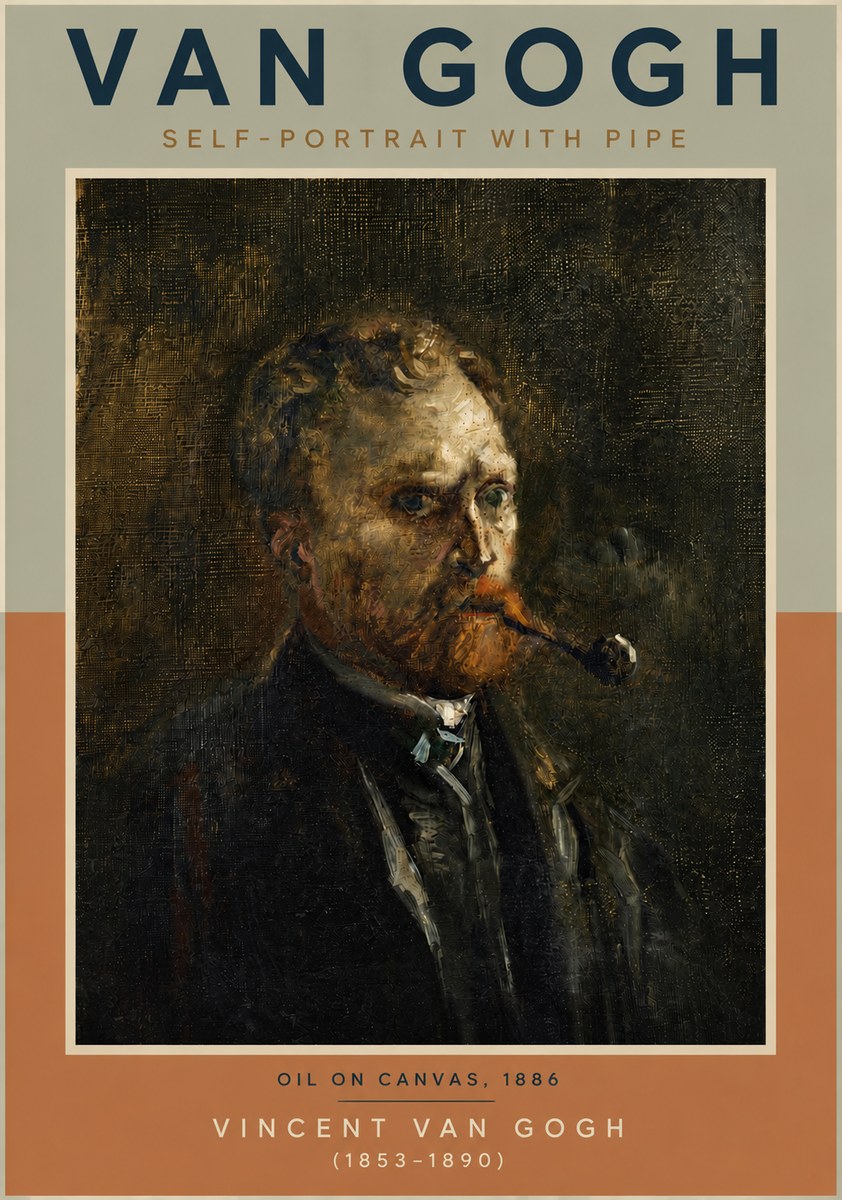 Van Gogh Self-portrait with Pipe No5 - Affiche