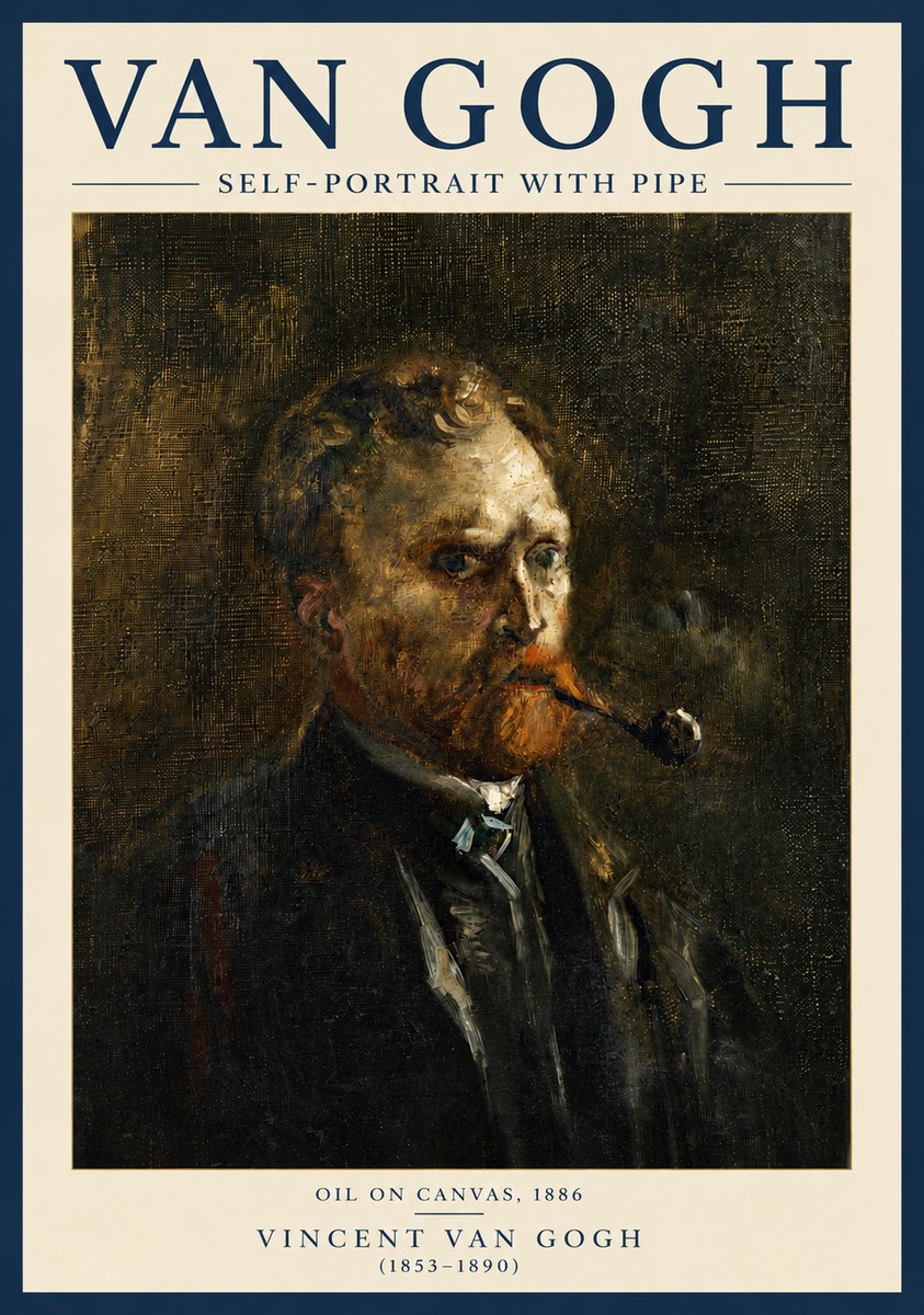 Van Gogh Self-portrait with Pipe No6 - Affiche