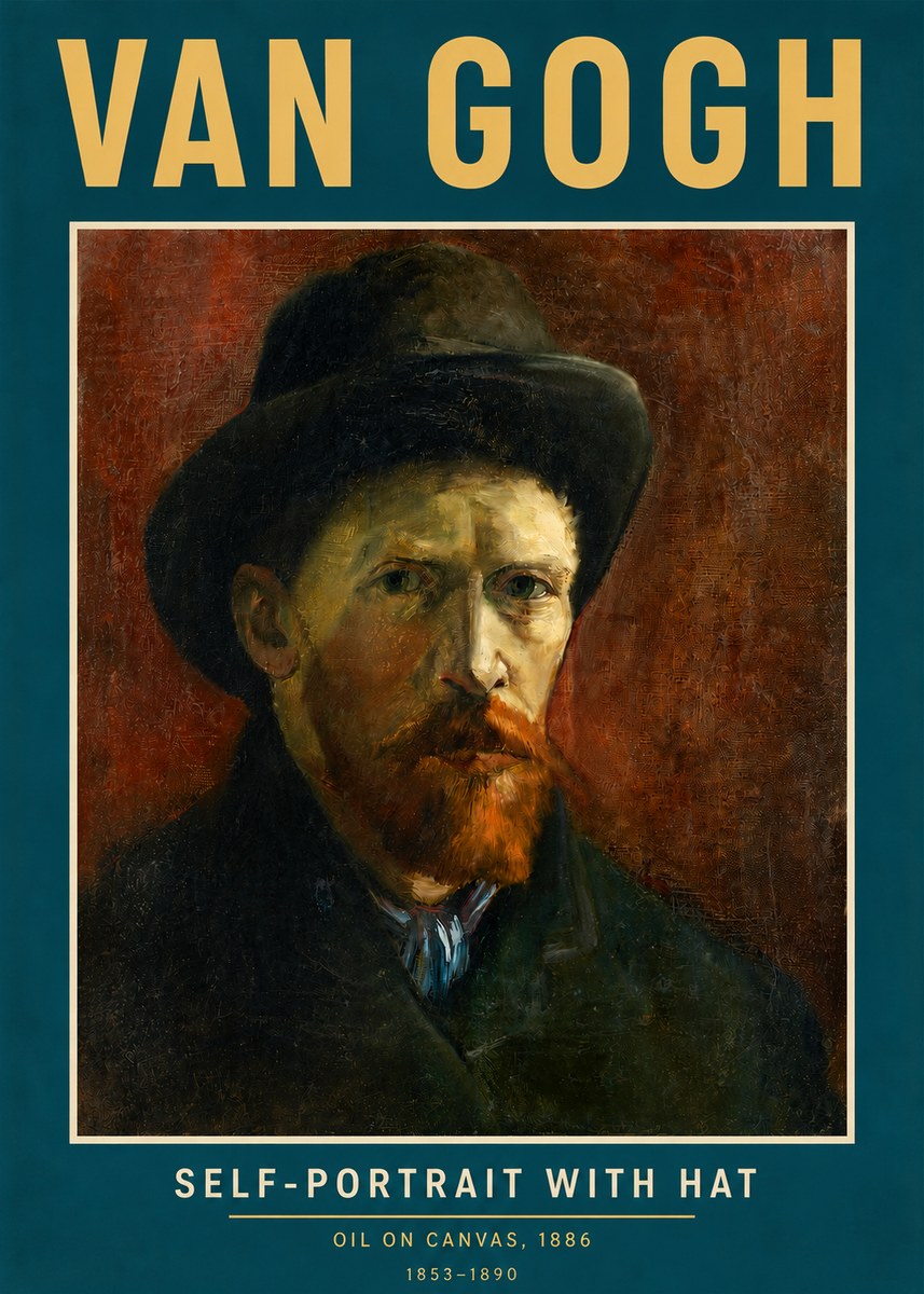 Van Gogh Self-portrait with Hat No3 - Affiche