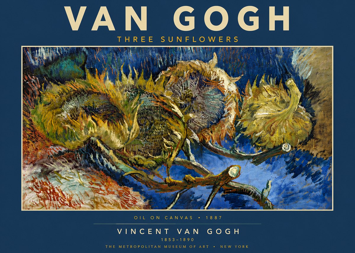 Van Gogh Three Sunflowers No5 - Affiche