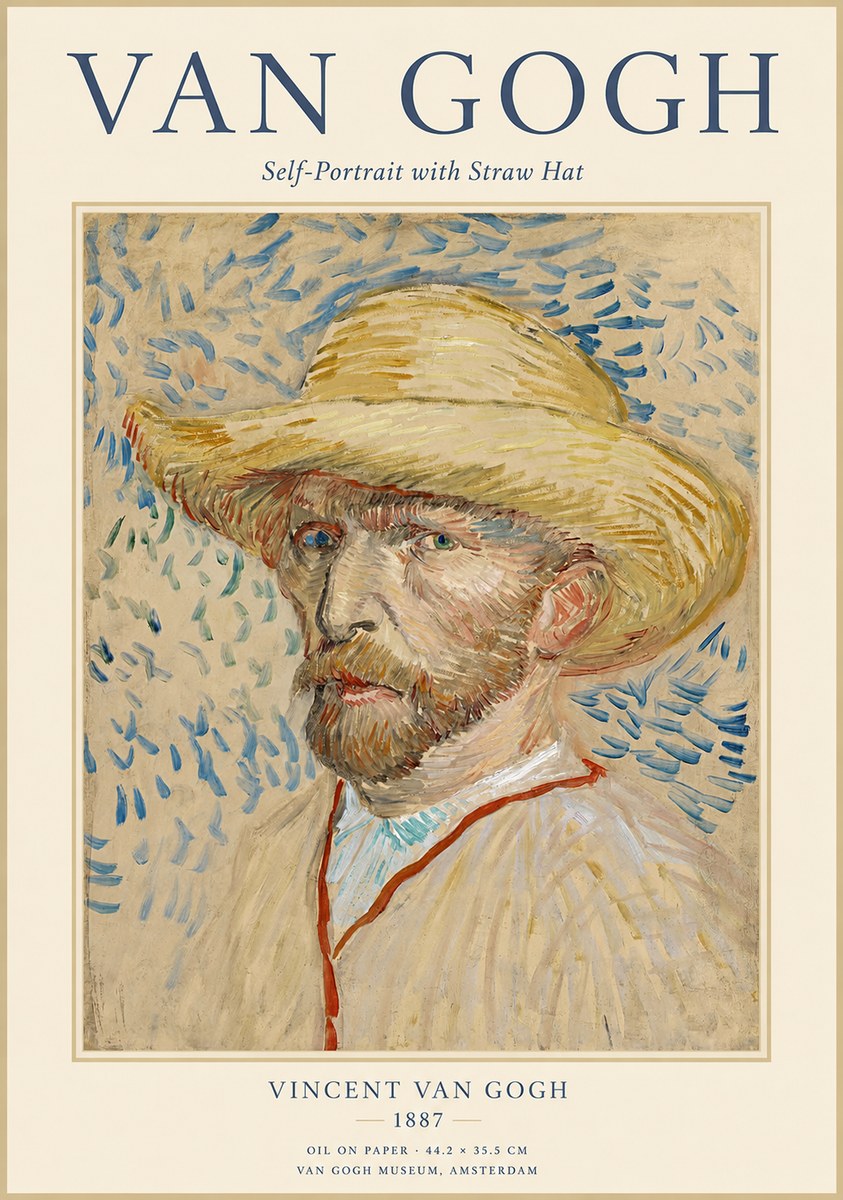 Van Gogh Self-portrait with Straw Hat II No1 - Affiche