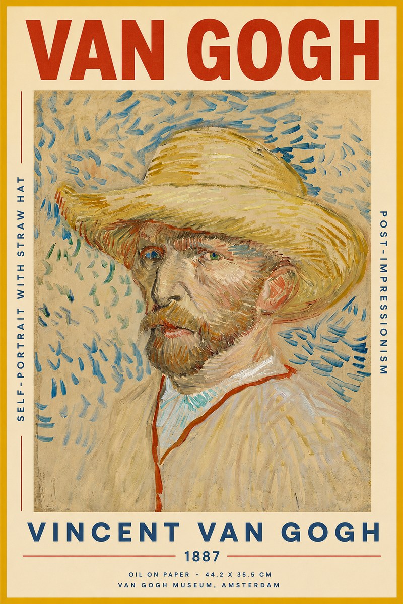 Van Gogh Self-portrait with Straw Hat II No2 - Affiche