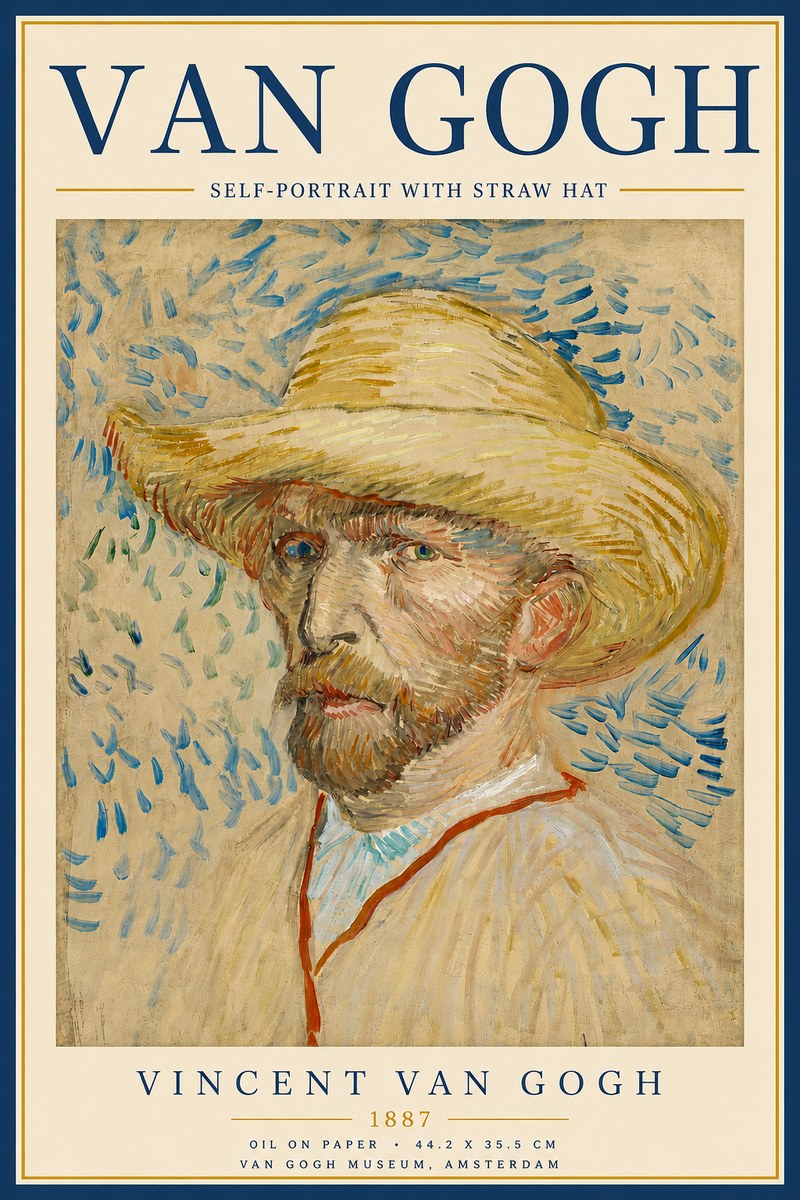 Van Gogh Self-portrait with Straw Hat II No5 - Affiche