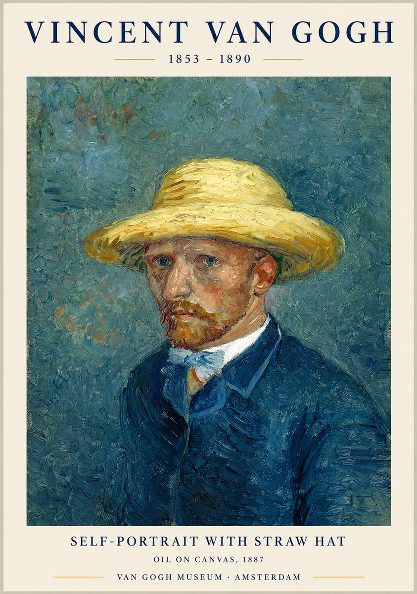 Van Gogh Self-portrait with Straw Hat III No1 - Affiche