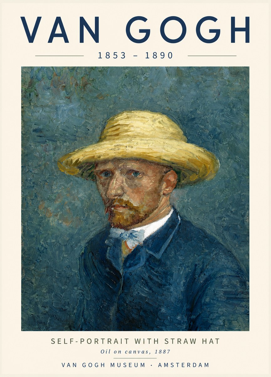 Van Gogh Self-portrait with Straw Hat III No4 - Affiche
